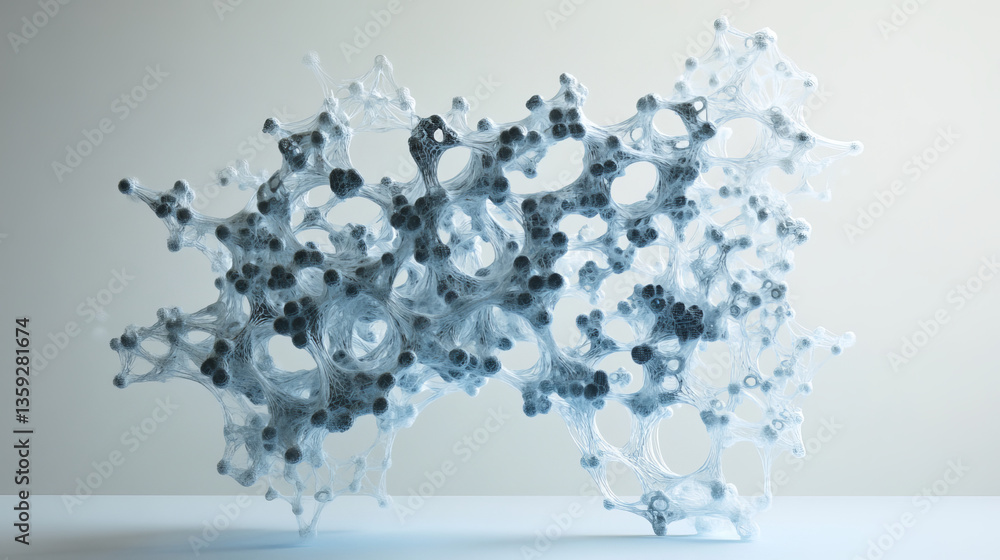 Poster abstraction of crystal structures. neural connections of synthetic modifications. 3d illustration of