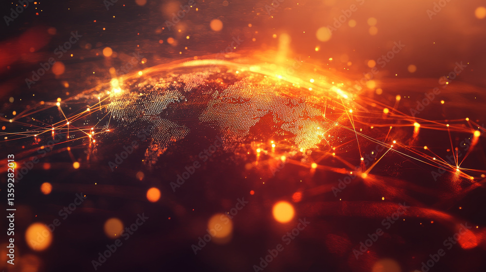 Poster digital web. global computer wireless network. abstract 3d illustration of a flaming polygonal mesh 