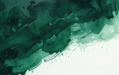 Naklejka premium Abstract Emerald Green Brush Strokes Artistic Background on White Canvas