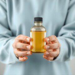 Holding a medicine bottle with both hands