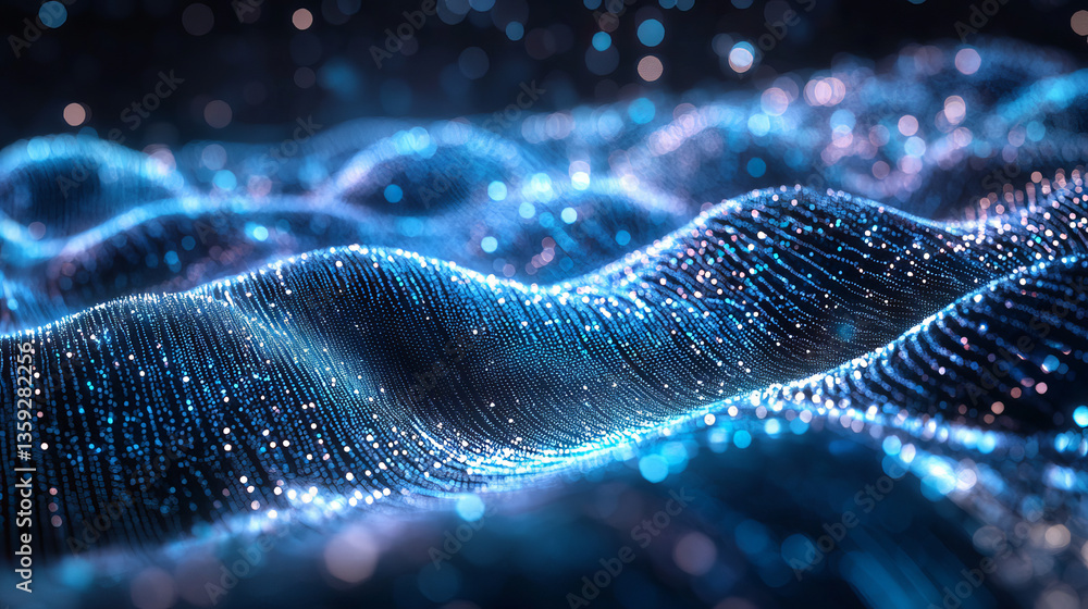 Poster synthetic mind of abstract neural networks. science and technology innovation. neon strings of wavy 