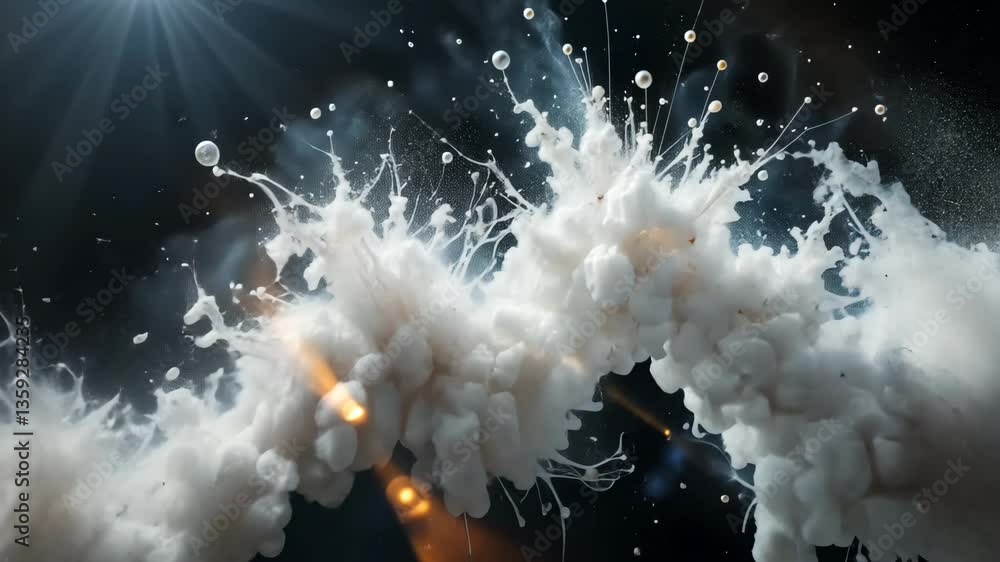 Poster abstract render of white smoke bursting with flare and particle effects