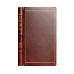 Antique brown leather book with gold trim on a transparent background. Concept of literature, history, and knowledge.