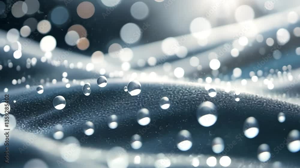 Aufkleber abstract water droplets floating on wavy surface with bokeh lights and soft blue white color