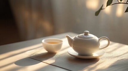 Fototapeta premium Serene Morning Tea: A Moment of Tranquility