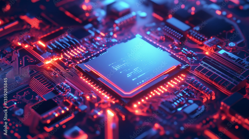 Poster cpu abstract 3d illustration. futuristic processor and quantum computer. digital technology in globa