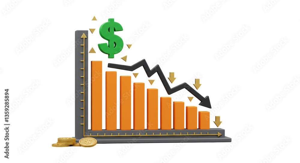 Poster isolated decreasing graph with dollar sign