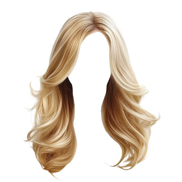 Luxurious blonde wig styled with soft waves, perfect for fashion statements and costume events white isolate background