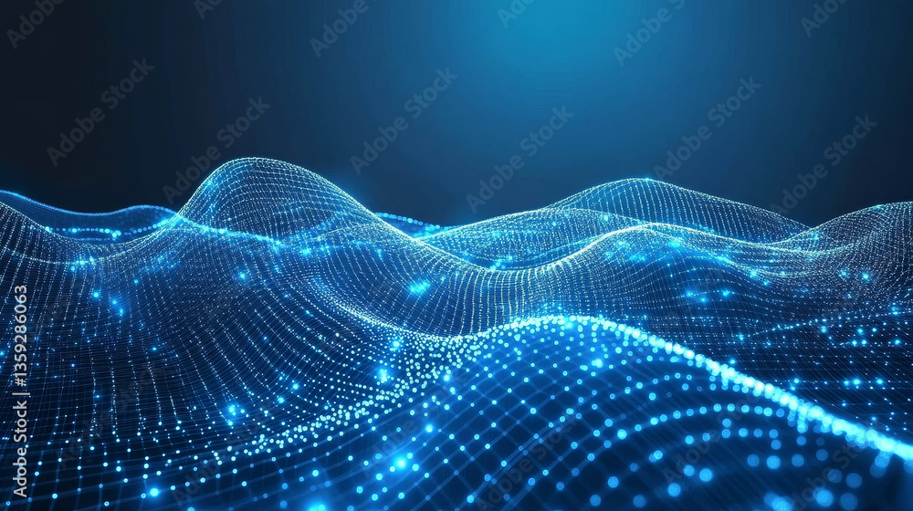 Poster digital strings data stream. big data business analytics. wavy field of cyberspace. 3d illustration 