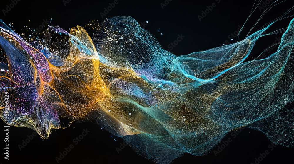 Poster cyberspace and big data analytics. hexagon and honeycomb, digital field, private information network