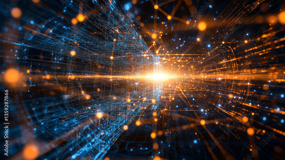 Poster blockchain, high-tech background and information clusters. bigdata concept of digital cyberspace. qu