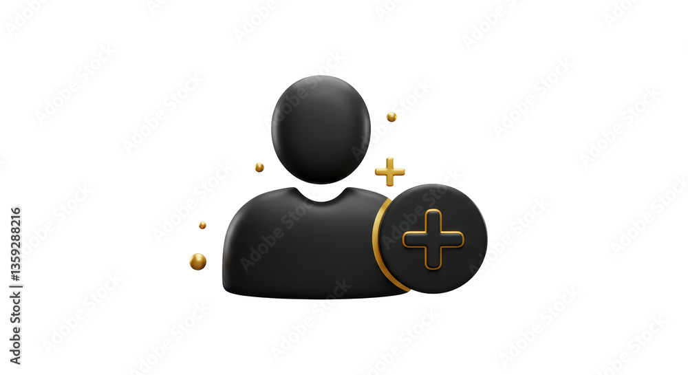 Poster isolated black user icon with add symbol
