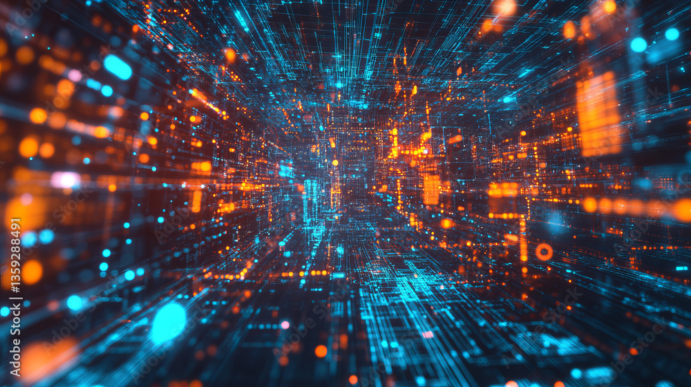 Poster blockchain, high-tech background and information clusters. bigdata concept of digital cyberspace. qu