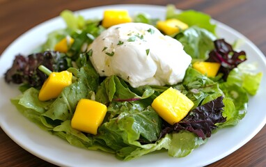 Delicious Burrata Salad with Mango and Mixed Greens