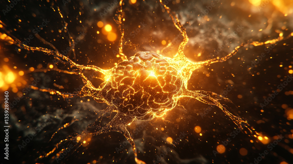 Aufkleber ai concept. sci-fi 3d illustration. digital brain, mind and intertwining of synthetic neurons. elect
