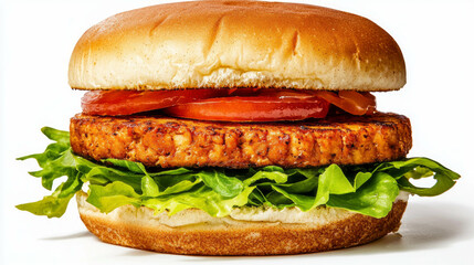 Delicious tofu burger with fresh lettuce and tomato in a soft bun