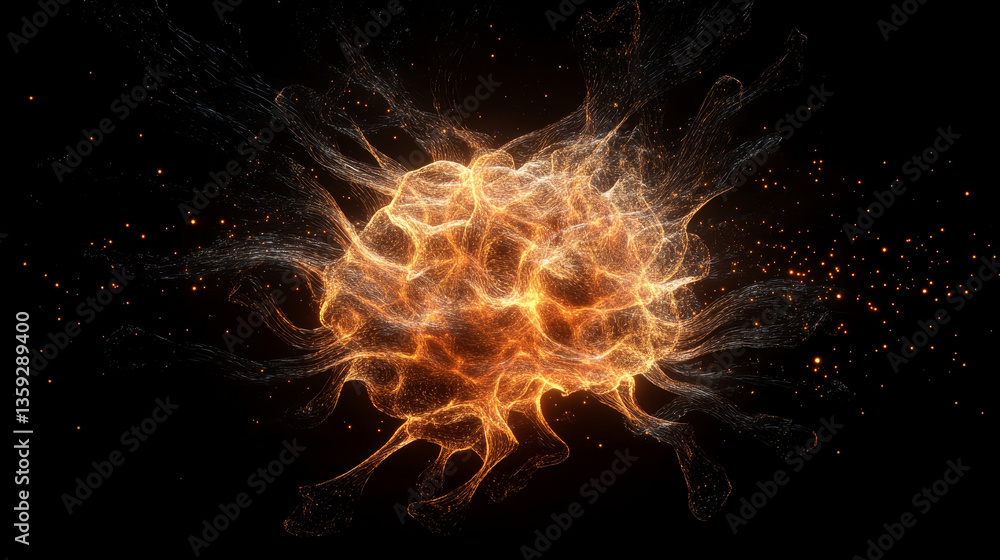Poster ai concept. sci-fi 3d illustration. digital brain, mind and intertwining of synthetic neurons. elect