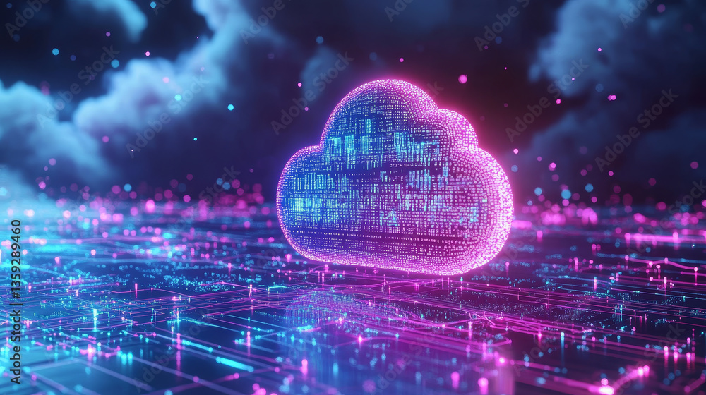 Poster big data technology digital field. binary code futuristic information technology. encrypted data str