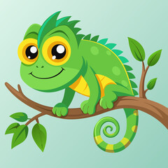 green chameleon on branch