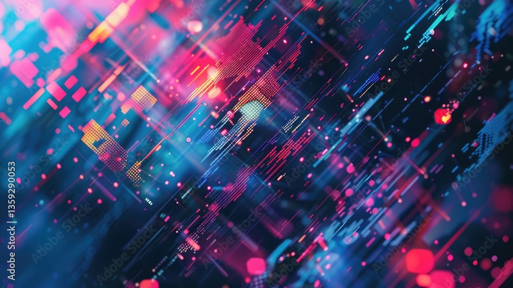 Poster this vibrant abstract tech background features a blend of blue and pink hues, showcasing dynamic lin