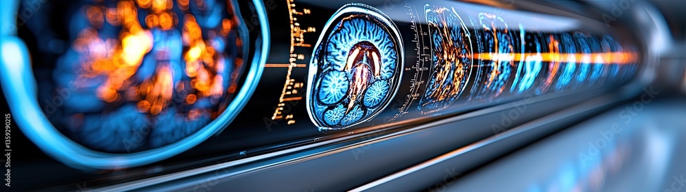 Poster advanced medical imaging technology displaying brain scans and neurological data for healthcare and 