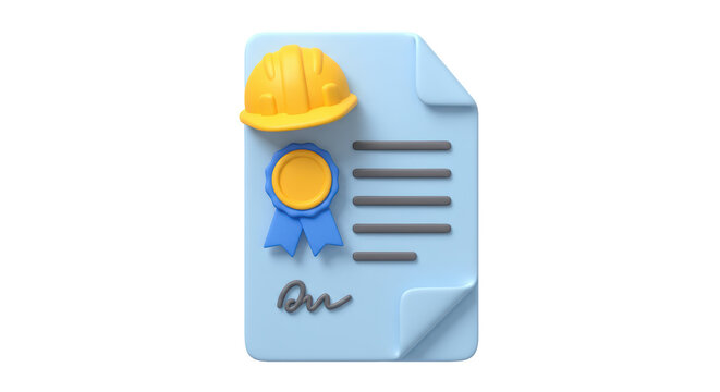 Isolated Construction Certificate with Hard Hat and Seal