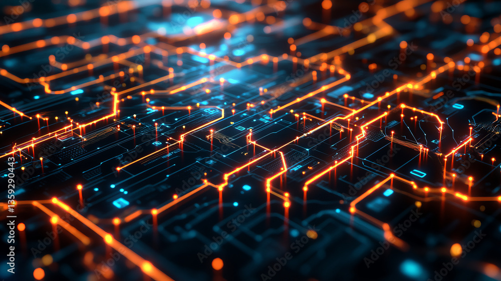 Poster sci-fi tech cyber futuristic 3d illustration. abstract data gateway. protected information flow. big