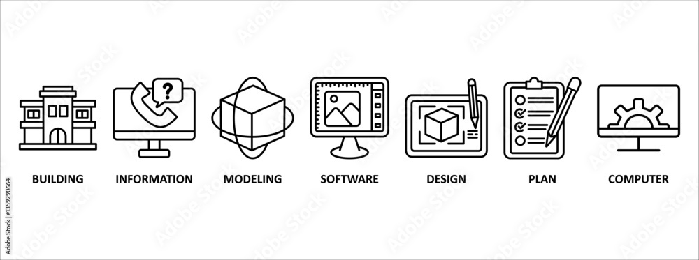 Wall mural bim banner web icon vector illustration concept for building information modeling with icon of build