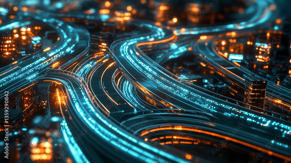 Poster sci-fi tech cyber futuristic 3d illustration. abstract data gateway. protected information flow. big