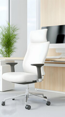 Modern white office chair at minimalist desk