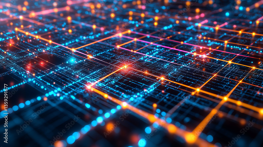 Poster quantum computer. global network technology blockchain. digital world of future. 3d illustration bac