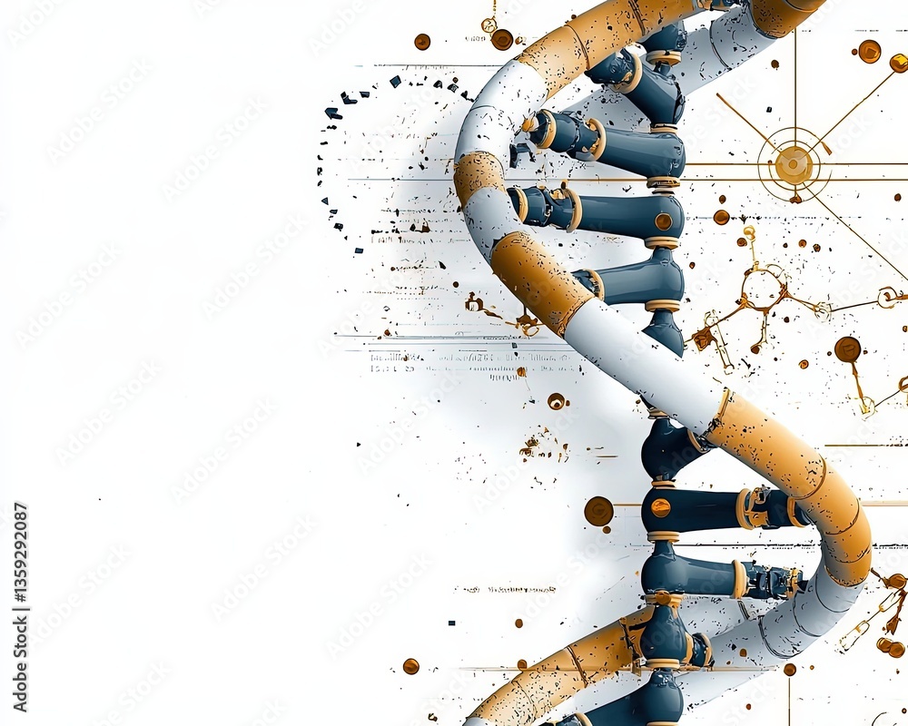 Aufkleber futuristic dna helix structure with technological elements and abstract background featuring vibrant
