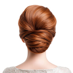 Naklejka premium Elegant updo hairstyle with red hair, back view. Perfect for weddings or special occasions. Beauty and style concept.