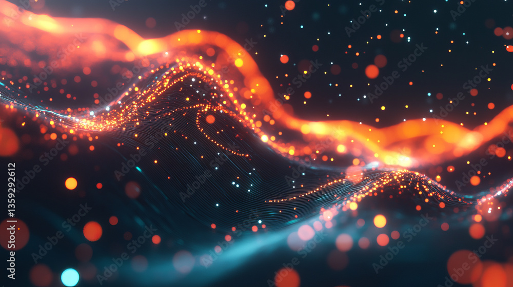 Poster futuristic data stream 3d illustration. data transfer technology. cyberpunk, big data and cybersecur