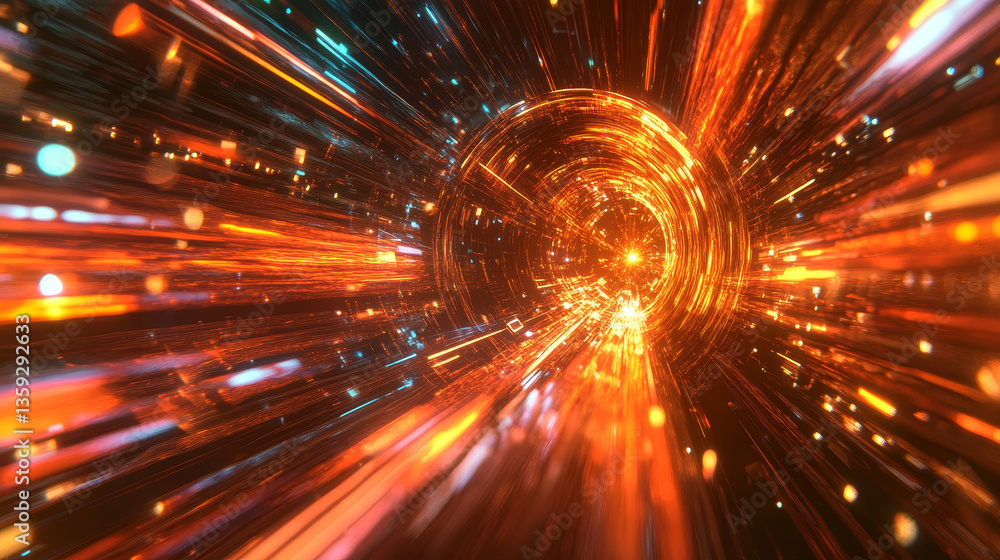 Poster futuristic data stream 3d illustration. data transfer technology. cyberpunk, big data and cybersecur