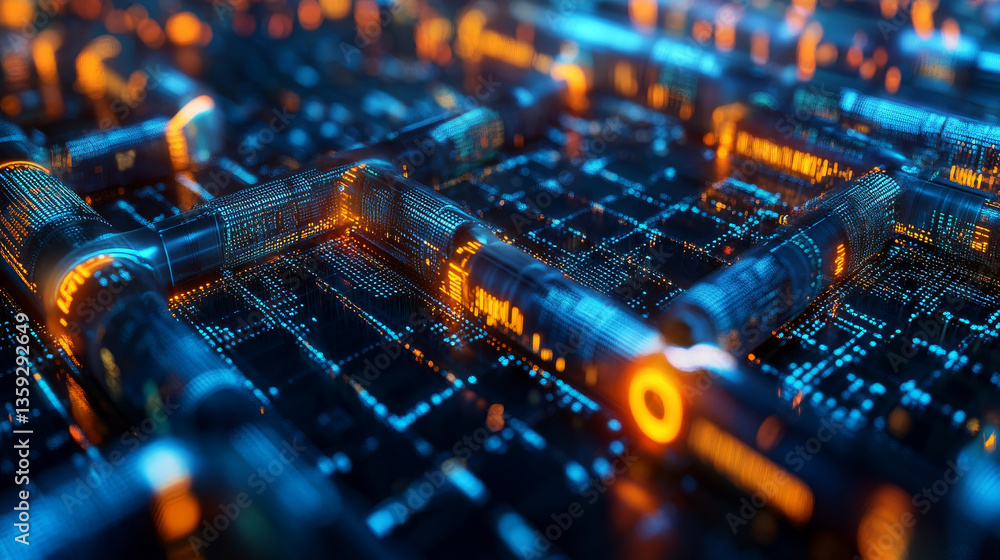 Poster blockchain technology. big data processing, fintech and digital innovation. cyberspace concept of fu