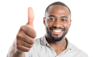 Smiling young guy with hands up, thumbs showing positive success