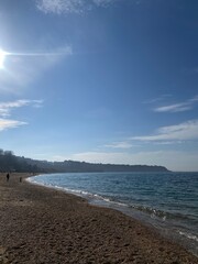 Landscape view of blue clear sky and sea in sunny day