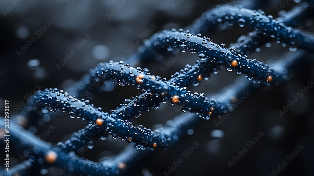 Poster dna strand: an up-close, captivating image of a dna strand. the intricate double helix structure is 