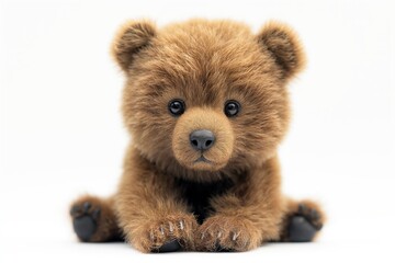 Cute brown teddy bear sitting with a soft expression, featuring large eyes and tiny paws.