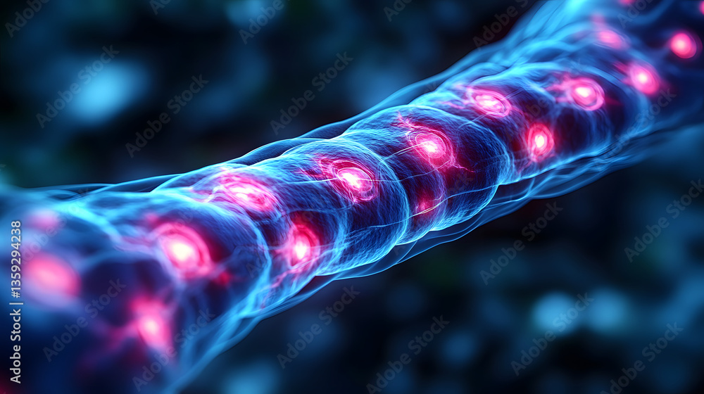 Poster microscopic nerve cell: a close-up view of a nerve cell structure showcasing the intricate details o