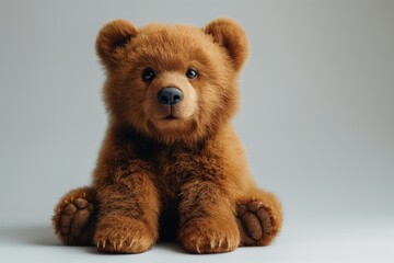 A cute plush teddy bear sits adorably against a minimalist backdrop, exuding warmth and charm.