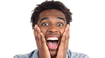 Shocked young man covering his face in surprise