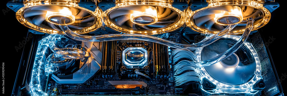 Aufkleber illuminated computer graphics card with glowing fans