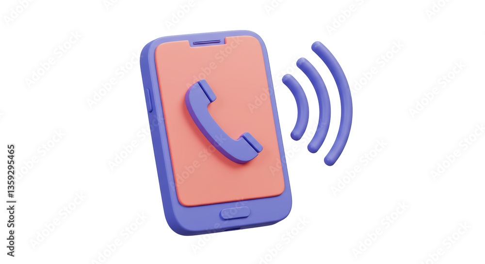 Poster isolated 3d smartphone receiving a call with sound waves
