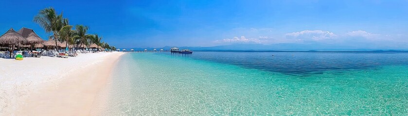 Fototapeta premium A beautiful coastal landscape with beach huts and crystal clear water