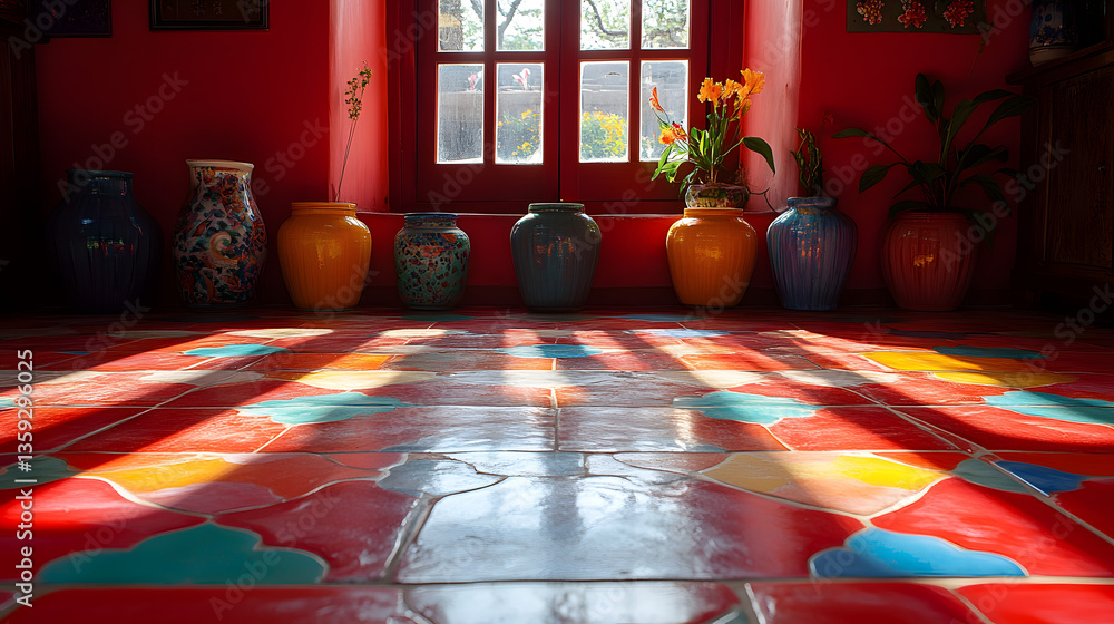 Aufkleber vibrant interior: capturing the interplay of light and color within a room. a collection of colorful