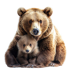 Obraz premium Adult brown bear and cute bear cub isolated on white background