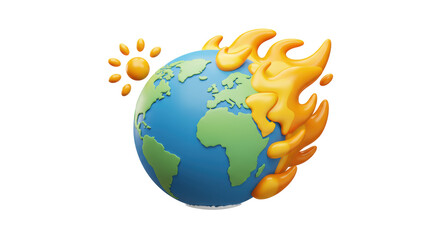 Isolated 3D Globe on Fire Illustrating Global Warming