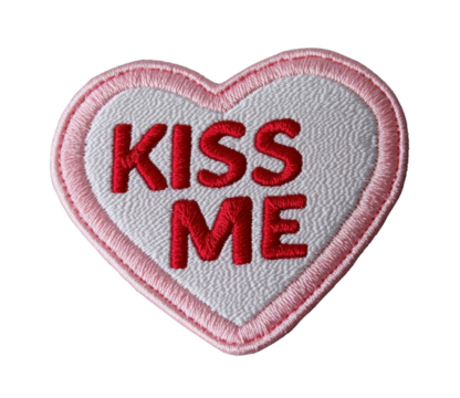 Artistic heart shape with the words kiss me in a playful style on a colorful background for romantic occasions white isolate background